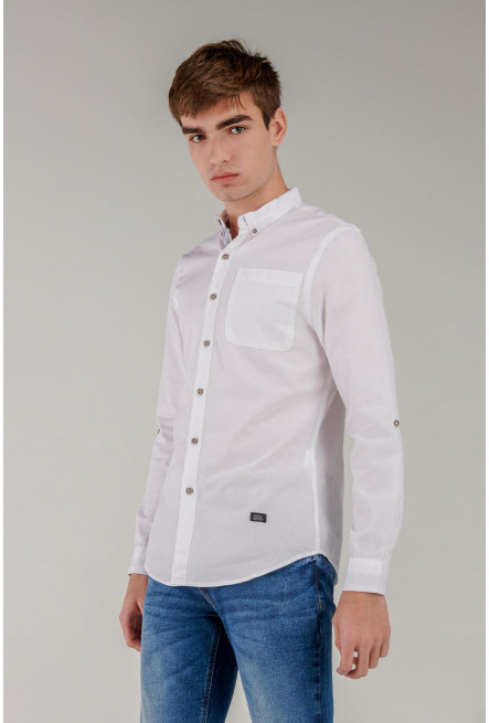 camisa unicolor, manga larga