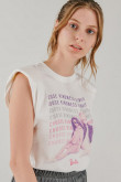Camiseta, con hombreras con estampado en frente de Barbie