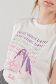 Camiseta, con hombreras con estampado en frente de Barbie