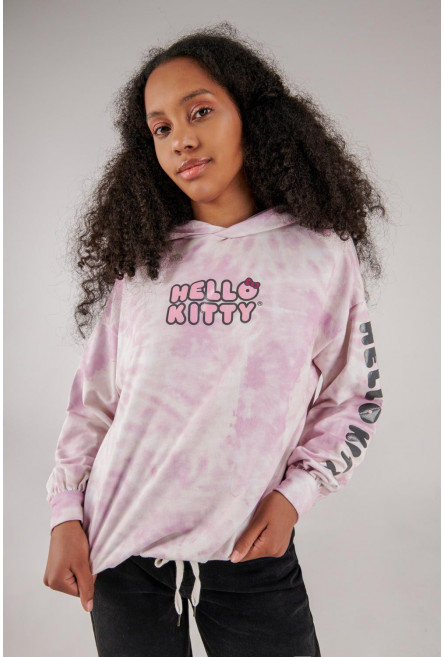 Buzo Tie dye con capota, estampado de Hello Kitty