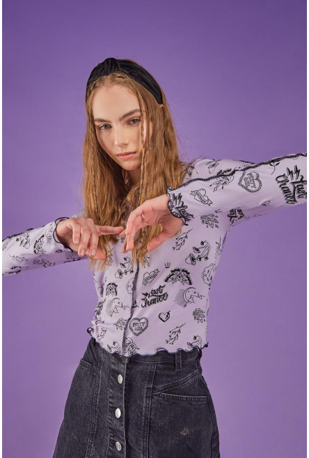 Camiseta, manga larga, con tela estampada
