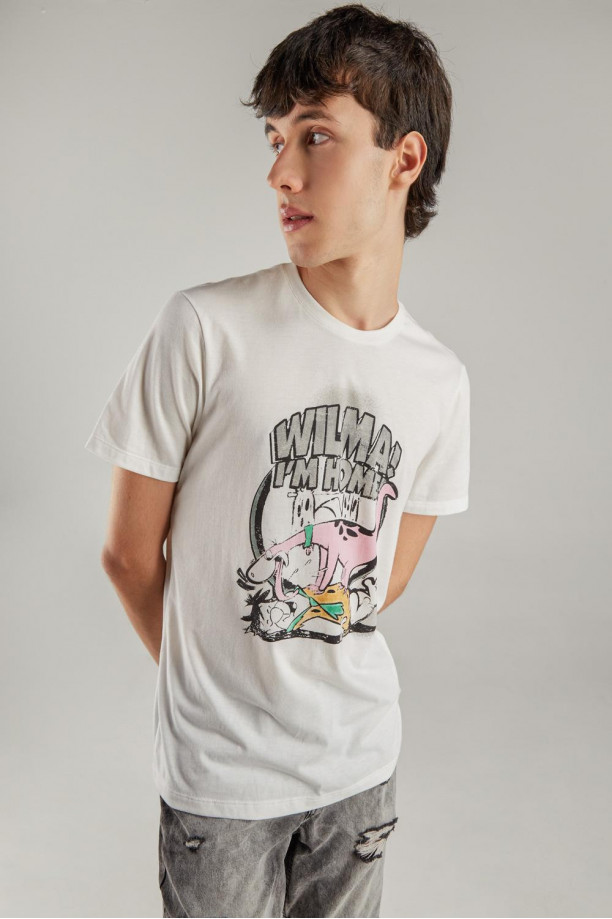 Camiseta manga corta, para hombre, con estampado en frente de Los Picapiedra.
