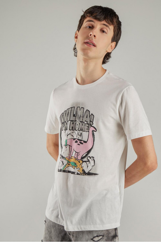 Camiseta manga corta, para hombre, con estampado en frente de Los Picapiedra.