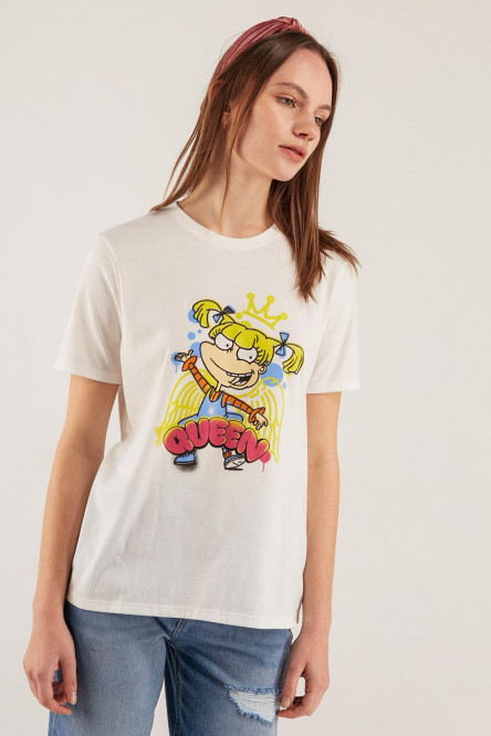 Camiseta para mujer manga corta, estampada en frente de Aventuras en Pañales.