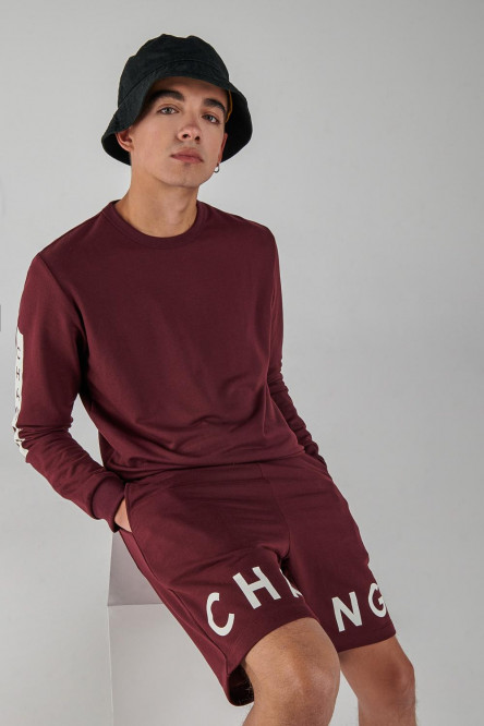 Bermuda loungewear con estampado en frente inferior, con bolsillo posterior