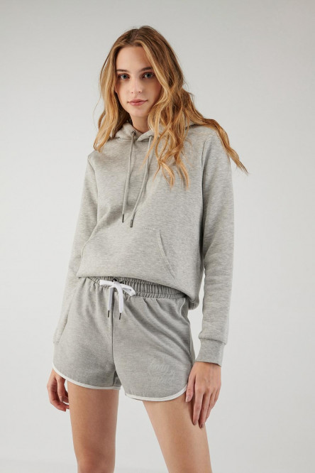 Short corto para mujer, con sesgo contraste en ruedo y estampado en frente