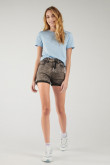 Short para mujer en denim, 5 bolsillos, tiro medio, con lavado gris