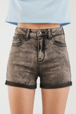 Short para mujer en denim, 5 bolsillos, tiro medio, con lavado gris