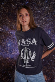 Camiseta manga corta, para mujer, estampado en frente y mangas de NASA,