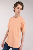 Camiseta básica para hombre manga corta, unicolor, con doble doblez en mangas y abertura lateral dispareja.