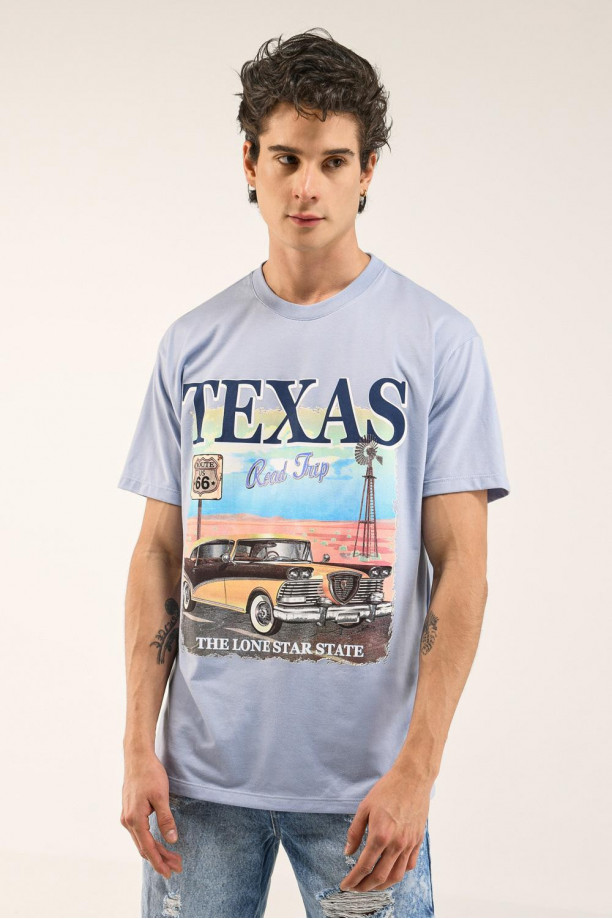 Camiseta estampada, cuello redondo, manga corta