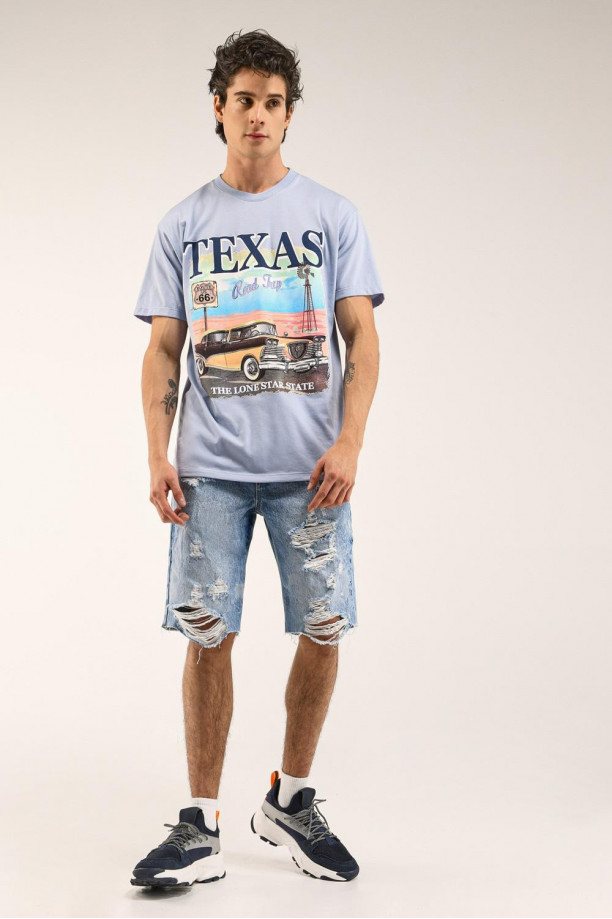 Camiseta estampada, cuello redondo, manga corta