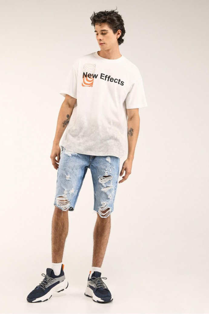 Camiseta estampada, cuello redondo, manga corta