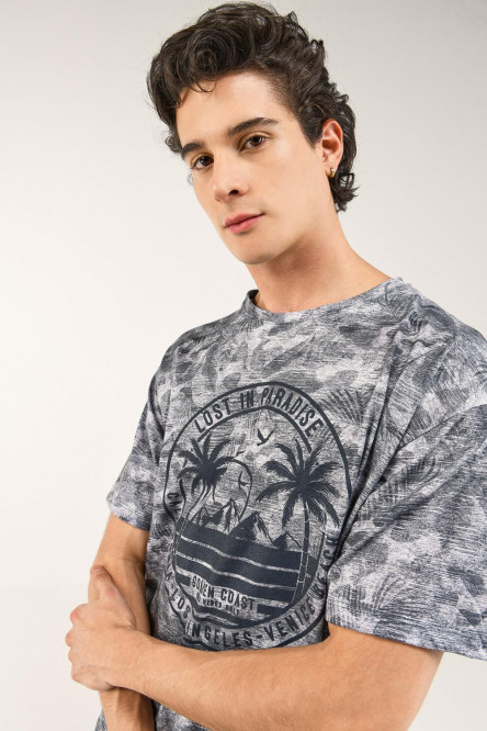 Camiseta estampada, cuello redondo, manga corta con estampado frente