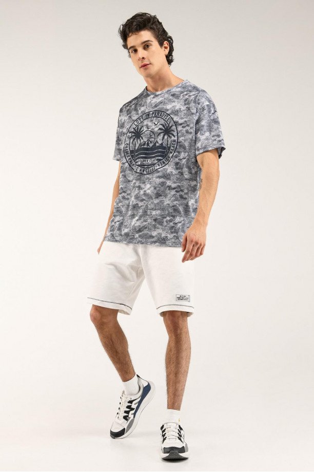 Camiseta estampada, cuello redondo, manga corta con estampado frente