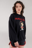 Buzo cuello redondo, con estampado y bordado en frente de Mafalda