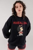 Buzo cuello redondo, con estampado y bordado en frente de Mafalda