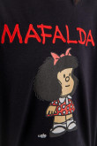 Buzo cuello redondo, con estampado y bordado en frente de Mafalda