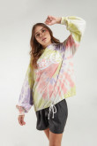 Buzo para mujer en tela tie dye y estampado en frente y espalda.