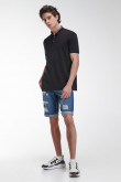 Camiseta Polo unicolor con cuello neru y puños tejidos