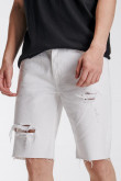 Bermuda Slim de jean blanca, tiro bajo con rotos