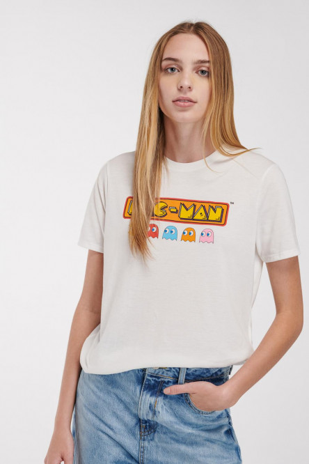Camiseta, manga corta, estampada en frente de Pacman.