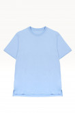 Camiseta básica para hombre manga corta, unicolor, con doble doblez en mangas y abertura lateral dispareja.