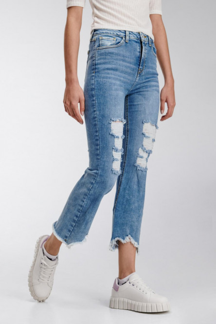 Jean cropped bota suelta
