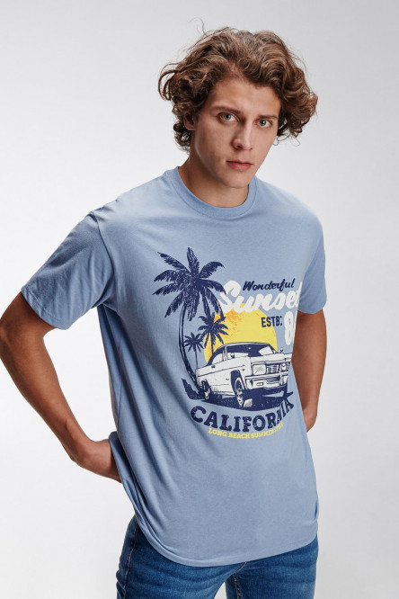 Camiseta estampada, cuello redondo, manga corta
