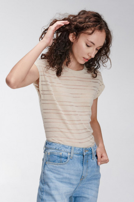 Camiseta sin mangas, cuello redondo unicolor