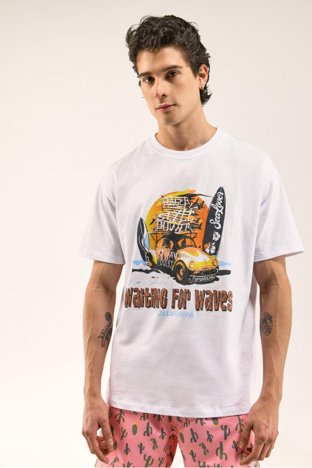 Camiseta manga corta blanca con estampado