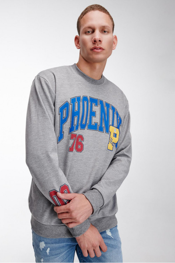 Buzo masculino, con estampado en frente y mangas.