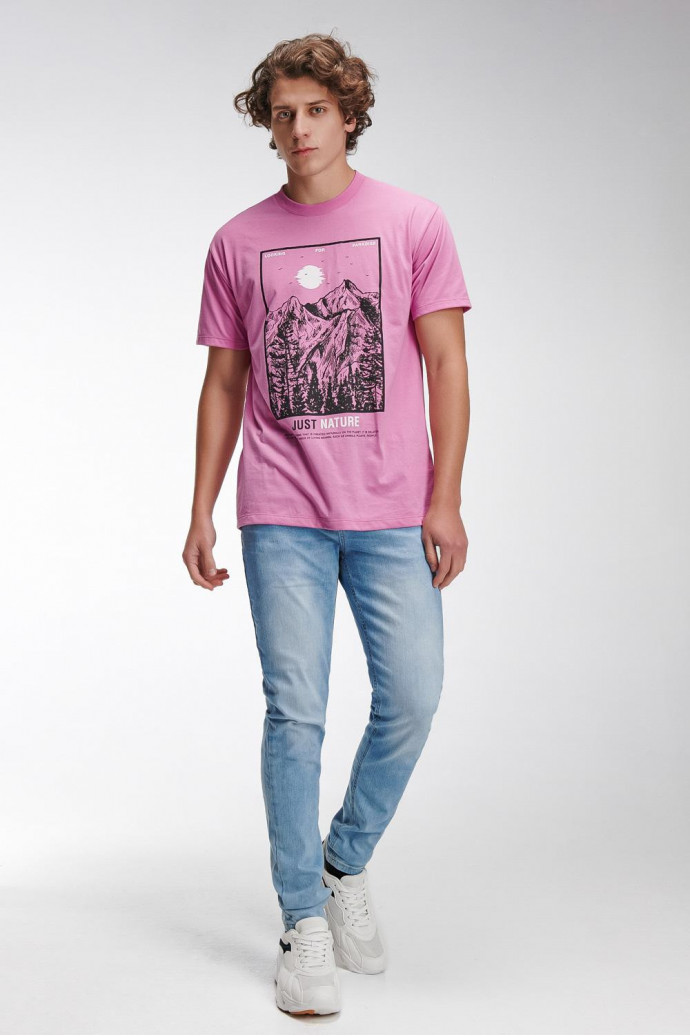 Camiseta oversize estampada, cuello redondo, manga corta