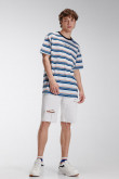 Camiseta estampada, cuello redondo, manga corta con rayas y estampado frente