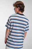 Camiseta estampada, cuello redondo, manga corta con rayas y estampado frente