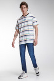 Camiseta estampada, cuello redondo, manga corta con rayas y estampado frente