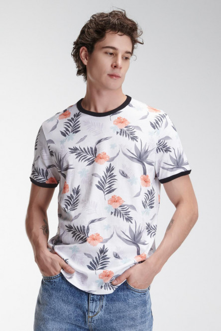 Camiseta manga corta blanca con estampado continuo