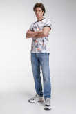 Camiseta manga corta blanca con estampado continuo