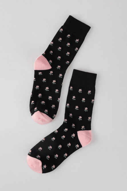 Medias largas color crema con diseño de flores