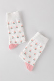 Medias largas color crema con diseño de flores