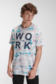 Camiseta estampada, cuello redondo, manga corta con rayas y estampado frente