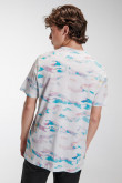 Camiseta estampada, cuello redondo, manga corta con rayas y estampado frente