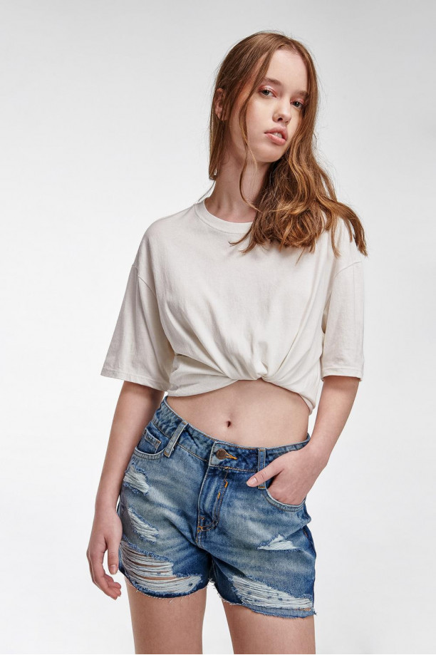Short denim tiro alto