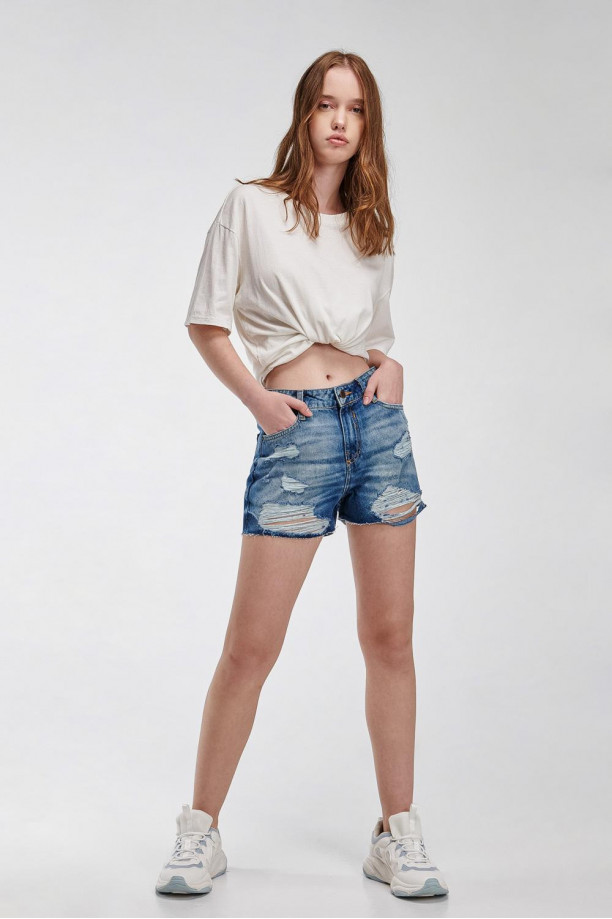 Short denim tiro alto