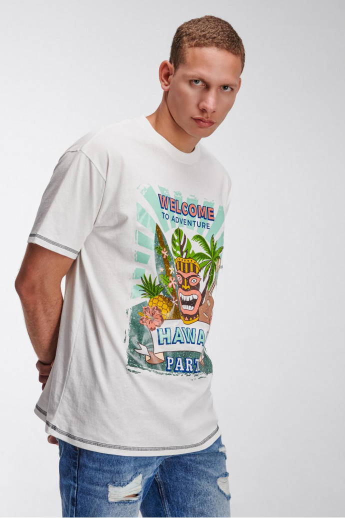 Camiseta estampada, cuello redondo, manga corta