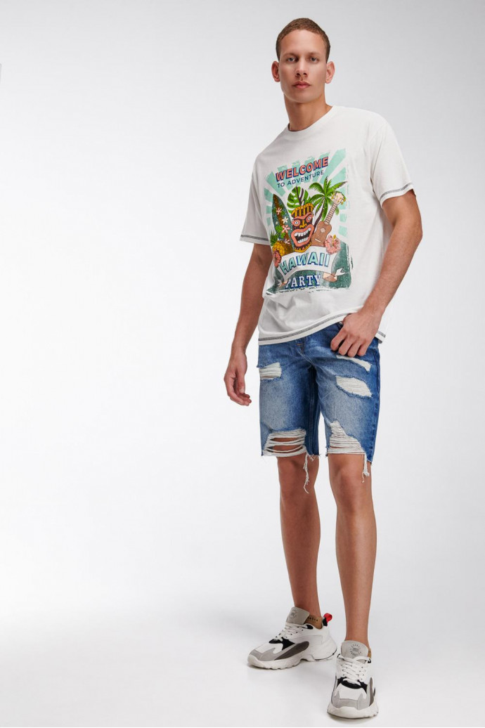 Camiseta estampada, cuello redondo, manga corta