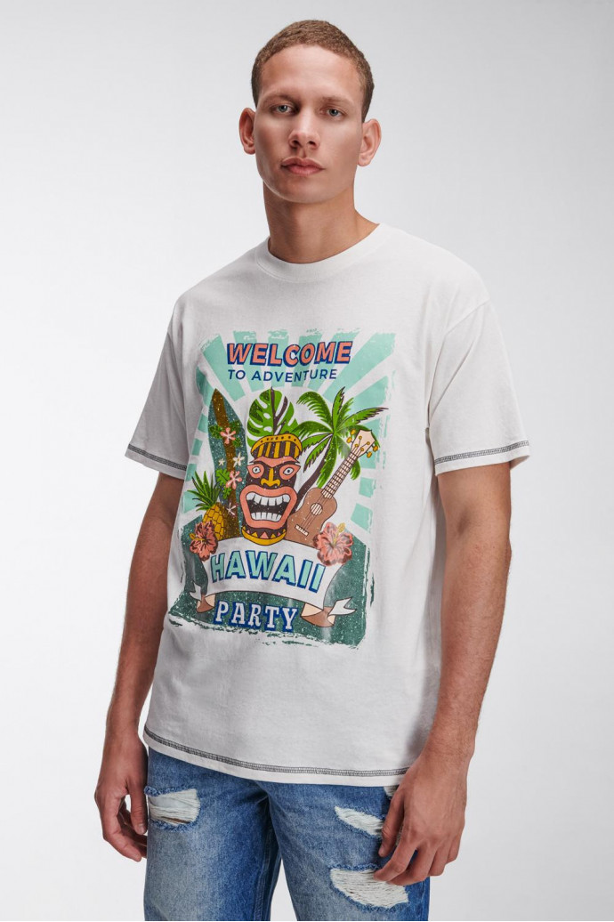 Camiseta estampada, cuello redondo, manga corta