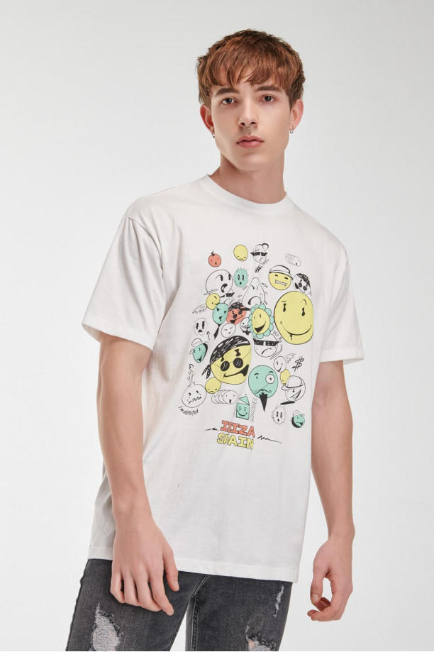 Camiseta estampada, cuello redondo, manga corta