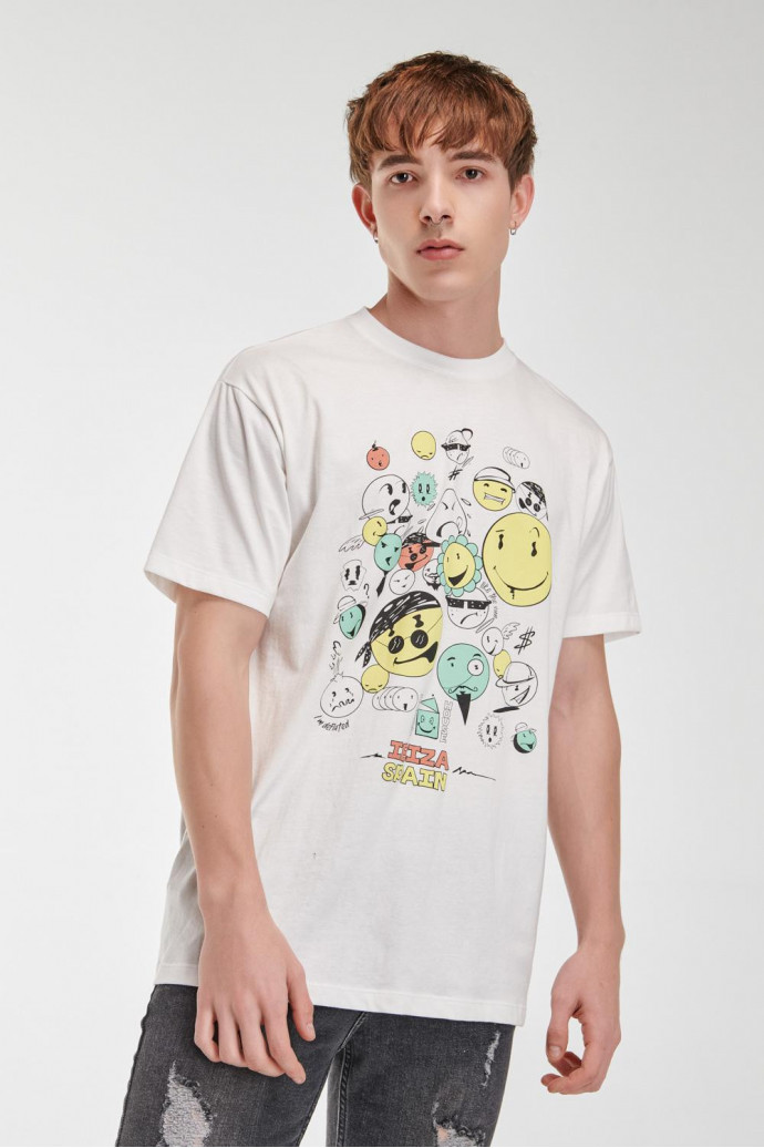 Camiseta estampada, cuello redondo, manga corta