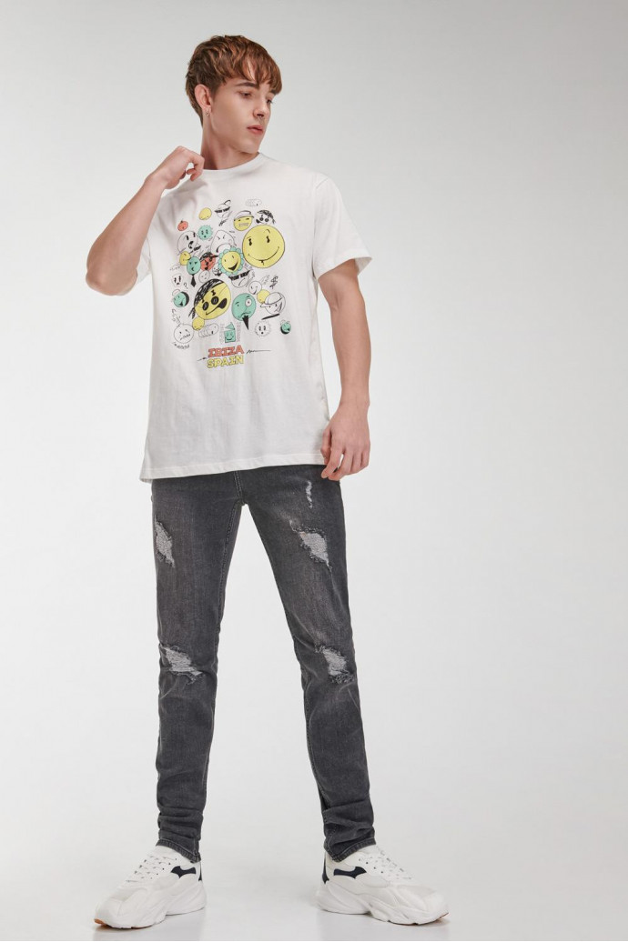 Camiseta estampada, cuello redondo, manga corta